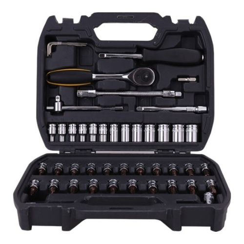 Набор торцевых ключей Deli DL1046 46шт 1/4"; муфты из стали 50БВ30 Cr-V, высококачественная пластиковая коробка