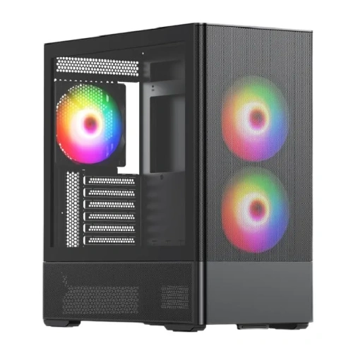 Корпус HSPD M712 (M712-TGBK-ARGB) без БП, Mesh Midi- Tower, Black, TG, 0.6 SPCC, 3x140mm ARGB, E-ATX, ATX, mITX, 175/410/160mm, 2x2.5"