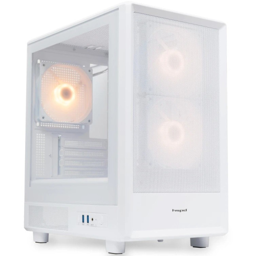 Корпус HSPD M310 (M310-TGWH-ARGB), без БП, Mesh Mini-tower, White, TG, 0.4 SPCC, 3x120mm ARGB mATX, mITX 180/280/160mm 1x2.5", 4xPCI 2xUSB-A 3