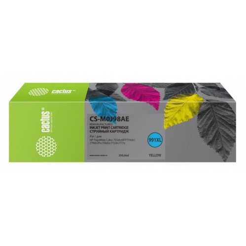 Картридж струйный Cactus 991XL CS-M0J98AE желтый (250мл) для HP PW 755dn/MFP774dn/779dn/Pro750dw/772dn