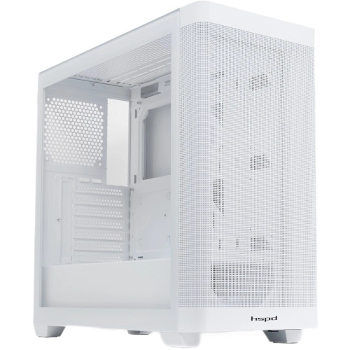 Корпус HSPD M740 (M740-TGWH), без БП, Mesh Mid Tower, White, TG, 0.6 SPCC, no fans, E-ATX, ATX, mITX, 170/400/200mm, 4x2.5", 2x3.5"