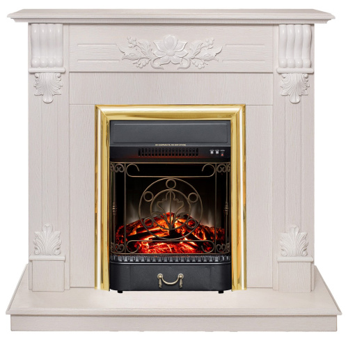 Электрокамин RealFlame Ottawa WT белое золото с очагом Majestic Lux Brass Электрокамин RealFlame Ottawa WT белое золото с очагом Majestic Lux Brass