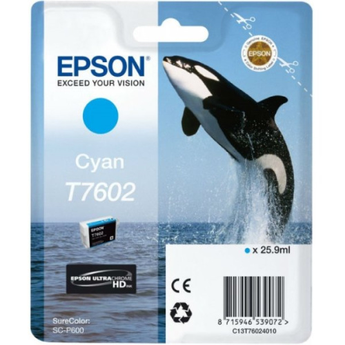 Картридж струйный Epson T7602 C13T76024010 голубой (25.9мл) для Epson SureColor SC-P600