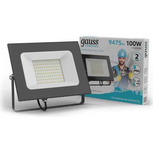 Прожектор уличный Gauss Elementary 613100110 светодиодный 100Вт корп.алюм.черный