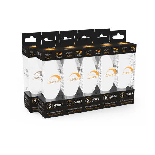 Лампочка Gauss 103101107-D Свеча-dim E14 7W (10шт)