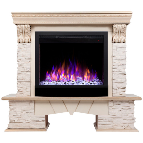 Электрокамин RealFlame Rockland Lux WT белый дуб с золотой патиной с очагом Saphir 25,5