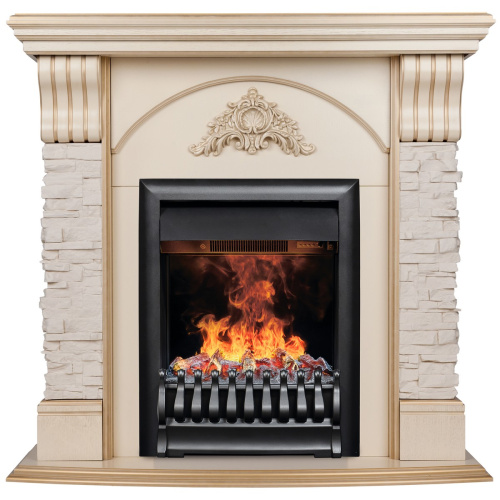 Электрокамин RealFlame Athena WT белый дуб с золотой патиной с очагом 3D Oregan