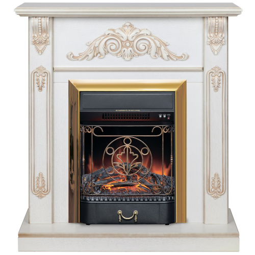 Электрокамин RealFlame Anita WT дуб белый с золотой патиной с очагом Majestic Lux Brass