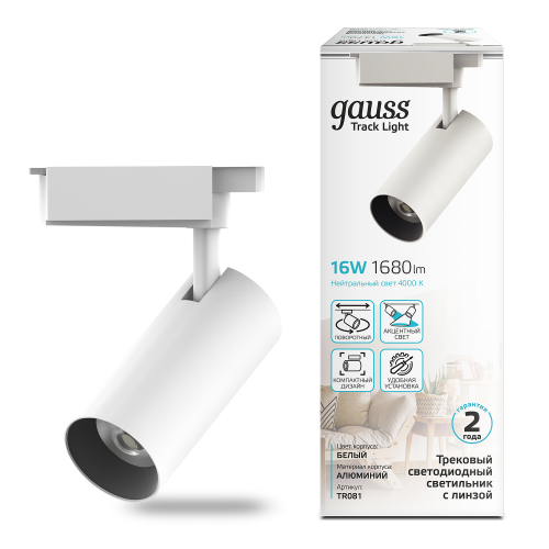 Трековая система GAUSS TR081 4000К, белый