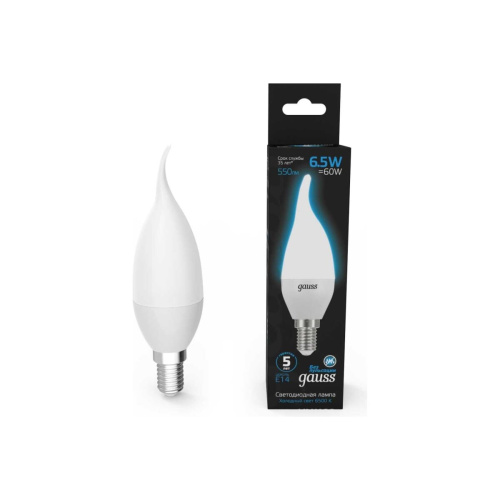 Лампа светодиодная Gauss 104101307 6.5Вт E14 свеча 220B 6500K св.свечения белый холодный уп/10шт