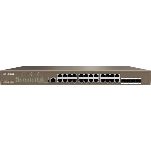 Коммутатор управляемый в стойку IP-COM G5328P-24-410W, PoE, 24*1Gbit RJ45, 4*1Gbit SFP, 1-24PoE, console port, 130W PoE