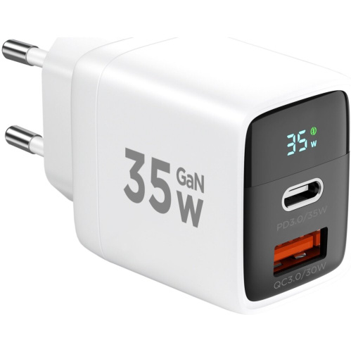 Зарядное устройство CABLEXPERT MP3A-PC-52 дисплей, 35Вт GaN, QC4/PD3, 1хUSB, 1хType-C