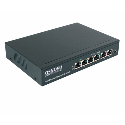 Коммутатор OSNOVO SW-20600/A(80W) Passive PoE 6 портов, 4 порта 10/100 Base-T