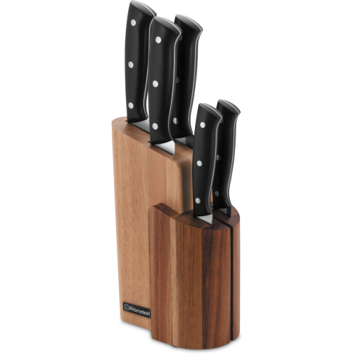 Набор ножей кухонных Rondell Dual RD-1943 компл. 6предм. с подставкой черный подар.коробка