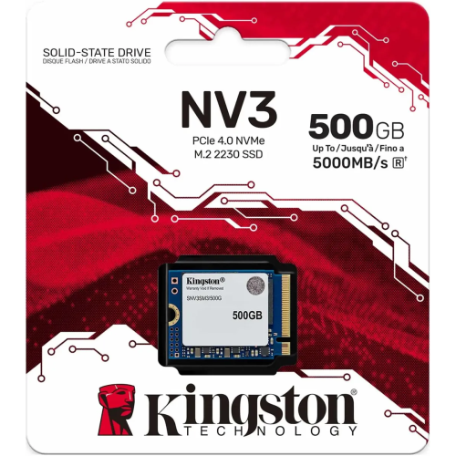 SSD Kingston NV3 SNV3SM3/500G, 500GB, M.2(22x30mm), NVMe, PCIe 4.0 x4, 3D TLC, R/W 5000/3000MB/s, TBW 160, DWPD 0.2