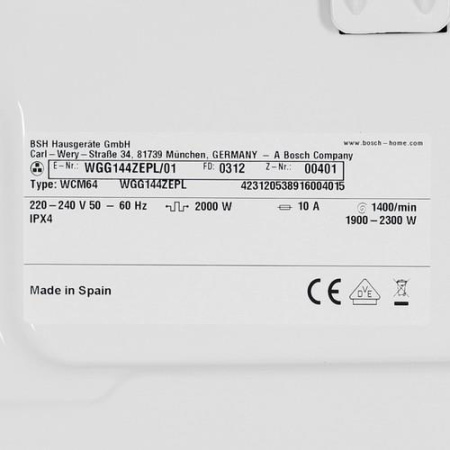 Стиральная машина Bosch WGG144ZEPL белый