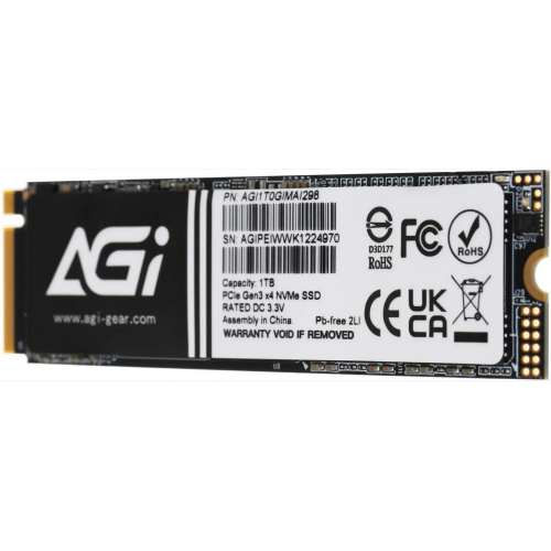 SSD AGI AI298 (AGI1T0GIMAI298-CB) 1TB, M.2 2280, PCI-E gen3 x4, NVMe, 3D NAND, 3200/1700 Mbs, 600TBW