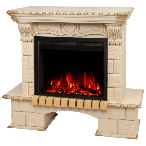 Электрокамин RealFlame Bolero WT белый дуб с золотой патиной с очагом Saphir 25,5