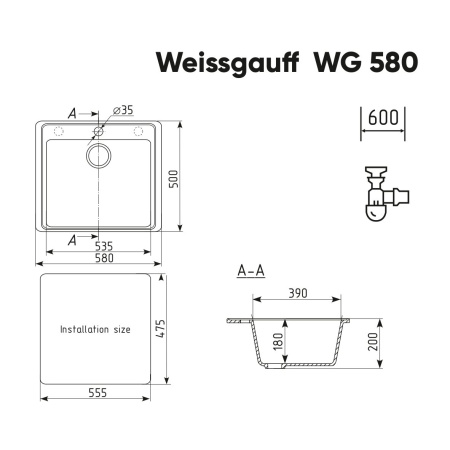 Мойка Weissgauff WG 58008 Anthracite