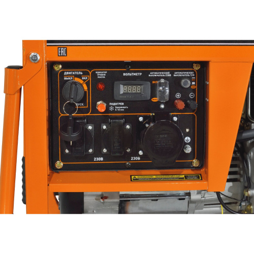 Генератор CARVER PPG-7000DE (01.020.00023) дизель (LT-186FA, 5,0/5,5кВт, 220В, бак12.5л, э/старт, колеса, медь)