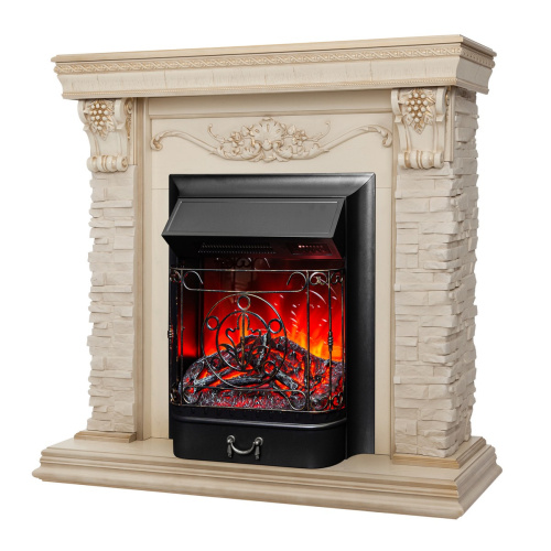 Электрокамин RealFlame Patricia WT белый дуб с золотой патиной с очагом Majestic Lux Black RC