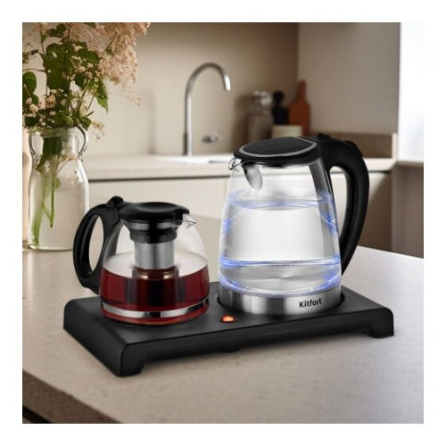 Чайный набор Kitfort КТ-6180 2л. черный (корпус стекло)