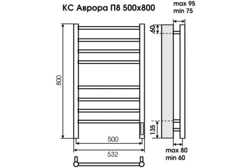Электрический полотенцесушитель Terminus КС Аврора П8 500х800 черный муар