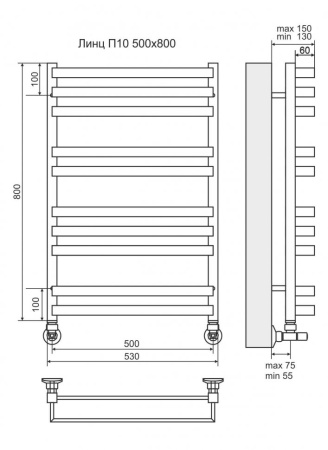 Водяной полотенцесушитель Terminus Линц П10 500х800