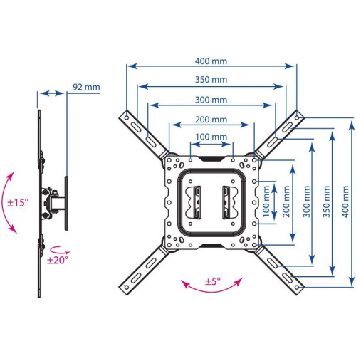Кронштейн для телевизора Kromax DIX-16 черный 22"-55" до30кг поворот и наклон