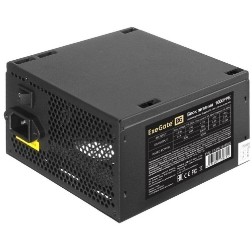 Блок питания ExeGate 1000PPE (EX292161RUS-PC) 1000W (ATX, APFC, PC, (80 Plus), 12cm fan, 24pin, black, кабель 220V