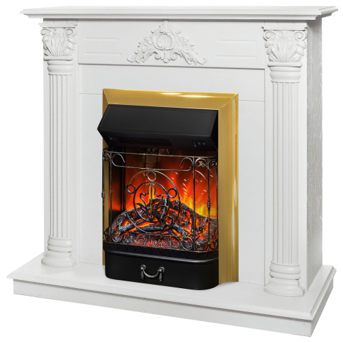 Электрокамин RealFlame Stefania WT белое золото с очагом Majestic Lux Brass