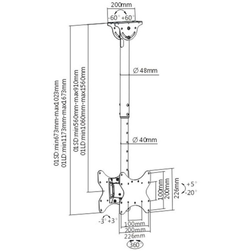 Кронштейн для телевизора Arm Media LCD-1650 черный 15"-48" до90кг потолочный поворот и наклон