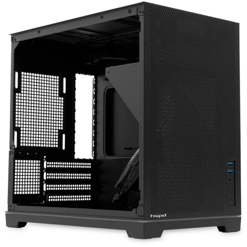 Корпус HSPD M211 (M211-TGBK) без БП, Mesh Mini-Tower, Black, TG, 0.7 SPCC, no fans,mATX, mITX, 175/330/150mm, 2x2.5", 1x3.5", 4xPCI