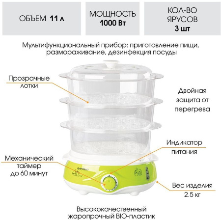 Пароварка Endever Vita-171 белый/зеленый