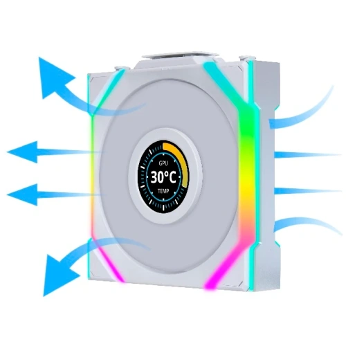 Вентилятор Lian Li UNI Fan SL Wireless LCD 120 Reverse Blade (G99.12RSLLCD1W1W.R0)/12RSLLCD1W1W White/120x124,5x28мм(1.6” LCD, PWM, ARGB, 1900 об/мин)