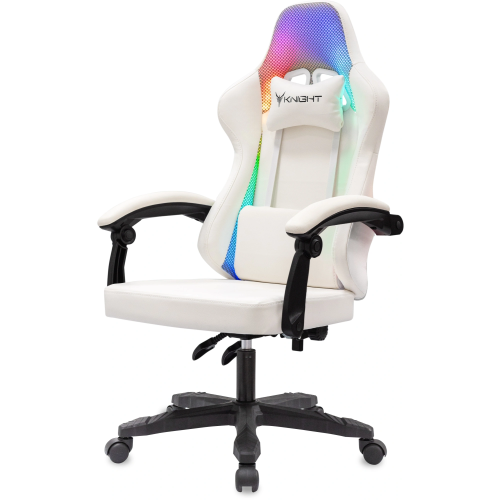 Кресло игровое Knight Wolf RGB белый экокожа/сетка с подголов. крестов. пластик