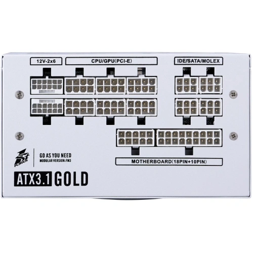 Блок питания 1STPLAYER NGDP Gold 1200W White (HA-1200BA4-WH) / ATX 3.1, PCle 5.1, APFC, 80 Plus Gold, LLC+DC-DC, 120mm fan, full modular